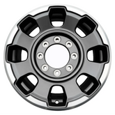 18-inch Ford F250 F350 OEM wheel ALY10488U30. Charcoal rim front view.